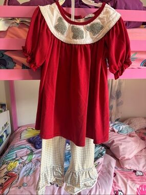 Kids Red Matching Set with Embroidered Collar